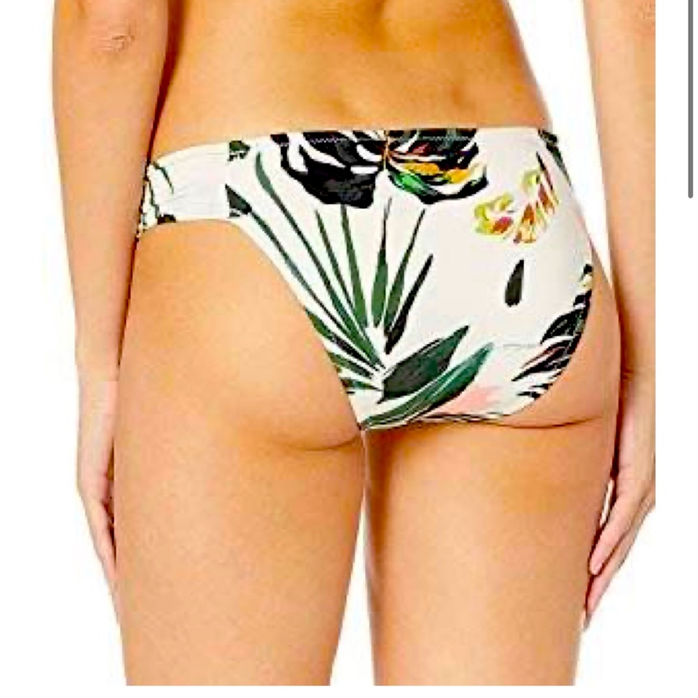 BCBG Floral bikini with shirred side sash and low rise hipster